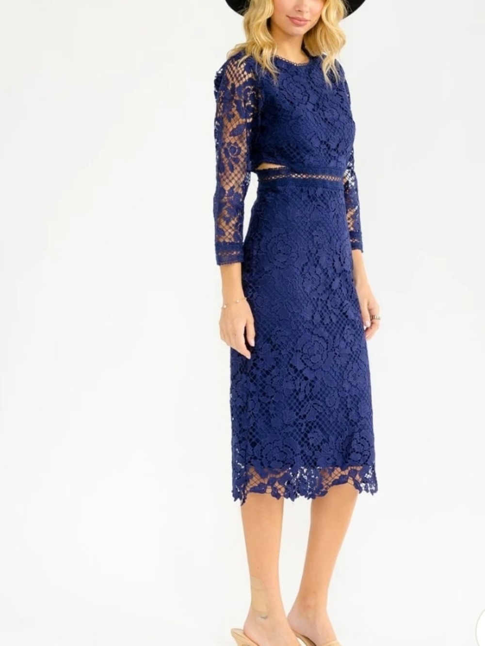 Navy Blue Lace Midi Dress